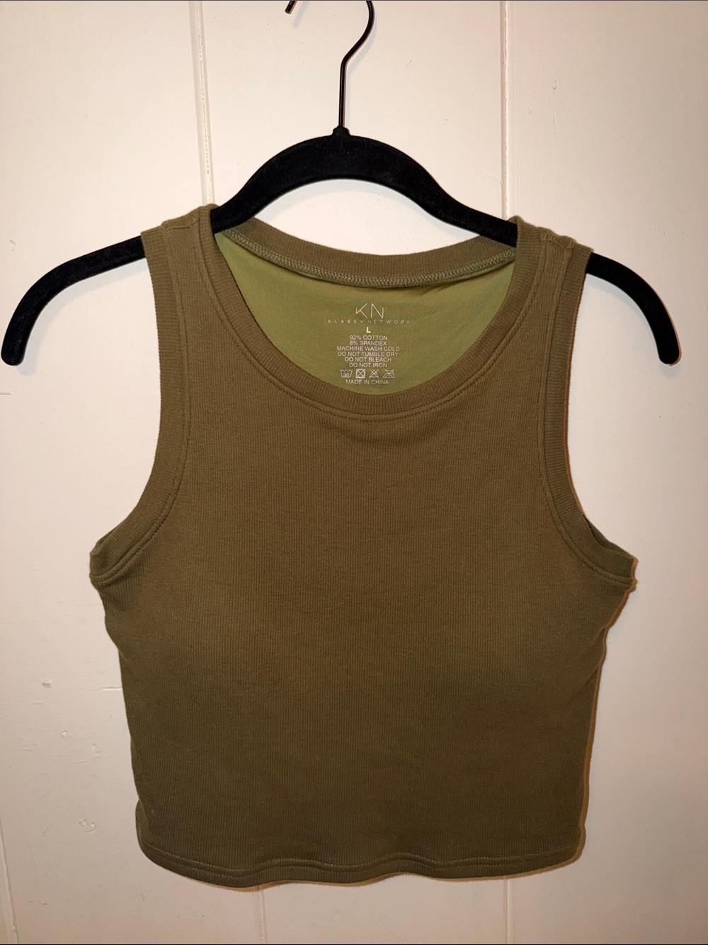 Klassy Network Ribbed Tank Top in Olive Green